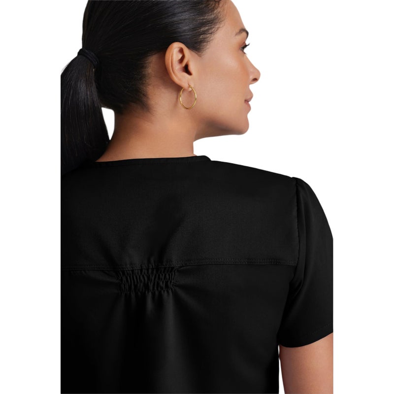 Barco Grey's Anatomy Women's Two Pocket V-Neck Scrub Top with Shirring Back, Black, Small - Image 5